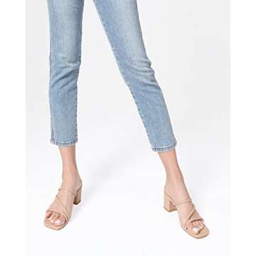 Shoe'N Tale Strappy Heels For Women Low Chunky Block Heel Heeled Sandals Square Open Toe Slip On Slides Mules(7,Nude)