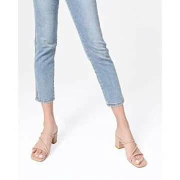 Shoe'N Tale Strappy Heels For Women Low Chunky Block Heel Heeled Sandals Square Open Toe Slip On Slides Mules(7,Nude)