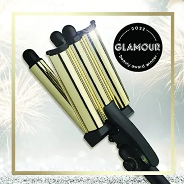 Hot Tools Pro Artist 24K Gold Digital 3 Barrel Hair Waver | Long Lasting Defined Waves (Jumbo Size)