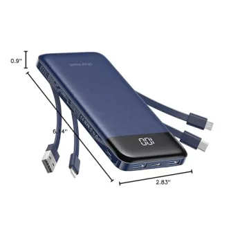 10000mAh Portable Charger with Built-In Cables