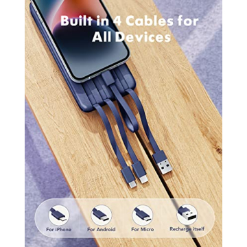 10000mAh Portable Charger with Built-In Cables