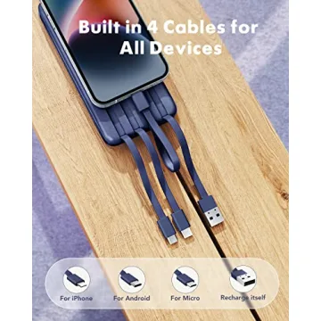 10000mAh Portable Charger with Built-In Cables