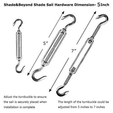 Shade&Beyond 304 Marine Grade Shade Sail Hardware Kit 5 inch for Rectangle and Square Sun Shade Sail...