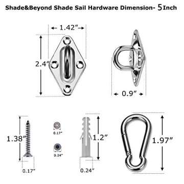 Shade&Beyond 304 Marine Grade Shade Sail Hardware Kit 5 inch for Rectangle and Square Sun Shade Sails Installation, 24 Pcs