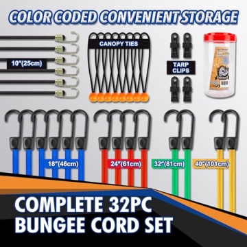 Cartman 32 Piece Bungee Cords Assortment Secure Bundling