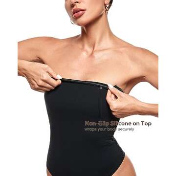 INLYRIC Women's Natrelax Sexy Strapless Bodysuit Thong Tube Top Off The Shoulder One Piece Leotard Black Small