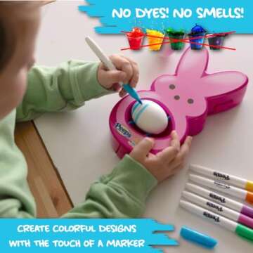 The Eggmazing Egg Decorator - Peeps Bunny - Arts and Craft Set Includes 6 Colorful Quick Drying, Non-Toxic Markers - Pink