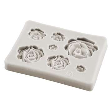 MINFEIDMS Rose Flower Silicone Mold Daisy Flower Fondant Molds Fern Leaves Candy Mold Rose Leaf Molds For Cake Decorating Cupcake Topper Chocolate Gum Paste Polymer Clay Set Of 4