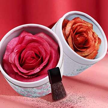 Ivnil Face Blush Makeup 3D Blooming Rose Blush Palette, Facial Contour Retouching Long-lasting Waterproof Brightening Mixed Exquisite Polarized, 4 Colors Face Makeup Blusher en forma de rosa Gifts