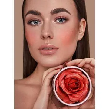 Ivnil Face Blush Makeup 3D Blooming Rose Blush Palette, Facial Contour Retouching Long-lasting Waterproof Brightening Mixed Exquisite Polarized, 4 Colors Face Makeup Blusher en forma de rosa Gifts