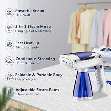 Portable 1600-Watt Garment Steamer - Fast & Efficient