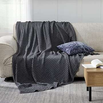 Bedsure Cooling Cotton Waffle King Size Blanket - Lightweight Breathable Blanket of Rayon Derived from Bamboo for Hot Sleepers, Luxury Throws for Bed, Couch and Sofa, Dark Grey, 104x90 Inches