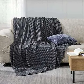 Bedsure Cooling Cotton Waffle King Size Blanket - Lightweight Breathable Blanket of Rayon Derived from Bamboo for Hot Sleepers, Luxury Throws for Bed, Couch and Sofa, Dark Grey, 104x90 Inches