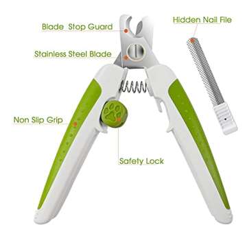 Nado Care Dog Nail Clippers - Pet Nails Trimmer for Dogs or Cats With Safety Guard To Avoid Over-cutting, Free Nail File & Lock Switch, Sturdy Non-Slip Handles