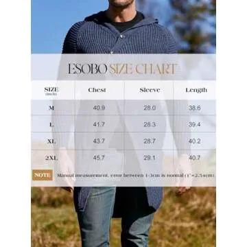 Esobo Men's Long Hooded Cardigan Sweater - Slim Fit Fashion