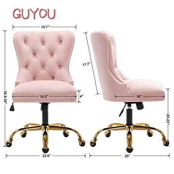 Guyou Upholstered Pink Velvet Office Chair with Gold Base