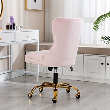 Guyou Upholstered Pink Velvet Office Chair with Gold Base