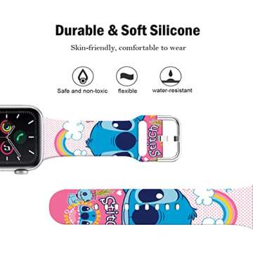 Sjiangqiao Compatible with Apple Watch Bands Stitch 42mm 44mm 45mm/Ultra 49mm Cute Cartoon Band Lovely Style Replacement Strap Soft Silicone Chic Cartoon Design Pattern Sports Bands for iWatch Series