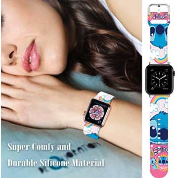 Sjiangqiao Compatible with Apple Watch Bands Stitch 42mm 44mm 45mm/Ultra 49mm Cute Cartoon Band Lovely Style Replacement Strap Soft Silicone Chic Cartoon Design Pattern Sports Bands for iWatch Series