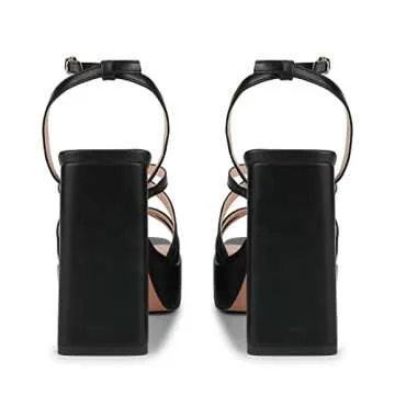 ISNOM Stylish Black Platform Heels for Women