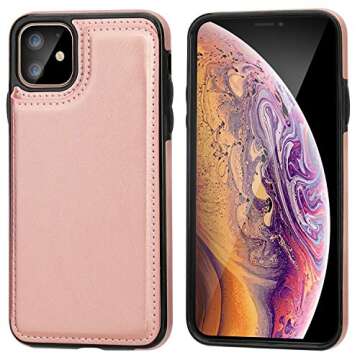 for iPhone 11 Wallet Case with Card Holder,OT ONETOP PU Leather Kickstand Card Slots Case,Double Magnetic Clasp and Durable Shockproof Cover for iPhone 11 6.1 Inch(Rose Gold)