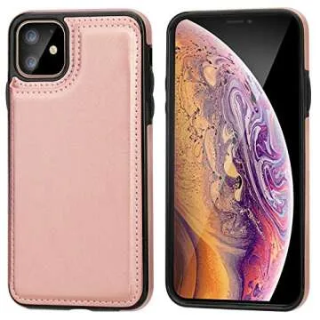 for iPhone 11 Wallet Case with Card Holder,OT ONETOP PU Leather Kickstand Card Slots Case,Double Magnetic Clasp and Durable Shockproof Cover for iPhone 11 6.1 Inch(Rose Gold)