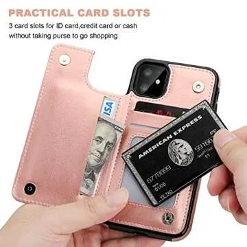 for iPhone 11 Wallet Case with Card Holder,OT ONETOP PU Leather Kickstand Card Slots Case,Double Magnetic Clasp and Durable Shockproof Cover for iPhone 11 6.1 Inch(Rose Gold)