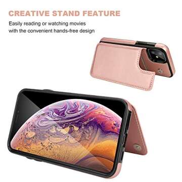 for iPhone 11 Wallet Case with Card Holder,OT ONETOP PU Leather Kickstand Card Slots Case,Double Magnetic Clasp and Durable Shockproof Cover for iPhone 11 6.1 Inch(Rose Gold)