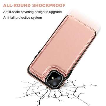 for iPhone 11 Wallet Case with Card Holder,OT ONETOP PU Leather Kickstand Card Slots Case,Double Magnetic Clasp and Durable Shockproof Cover for iPhone 11 6.1 Inch(Rose Gold)