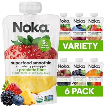 Noka Superfood Fruit Smoothie Pouches Variety Pack, Healthy Snacks with Flax Seed, Plant Protein and...