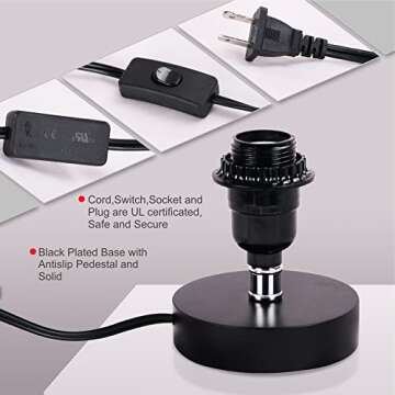 Lifeholder Table Lamp, Bedside Nightstand Lamp, Simple Desk Lamp, Cylinder Table Lamp for Bedroom Living Room Office Study, White Shade and Black Base