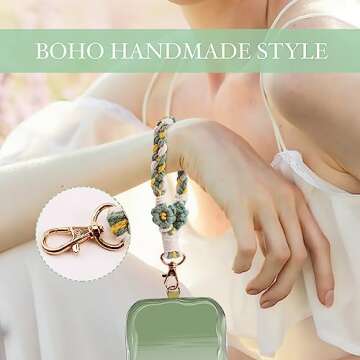 HERSAUL Boho Macrame Phone Wrist Strap,Phone Lanyard Handmade Wristlet Bracelet Keychain with Replacement Phone Strap Patch