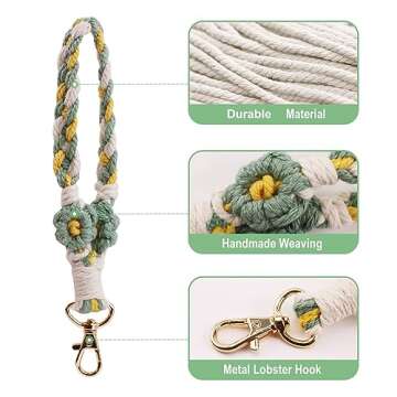 HERSAUL Boho Macrame Phone Wrist Strap,Phone Lanyard Handmade Wristlet Bracelet Keychain with Replacement Phone Strap Patch