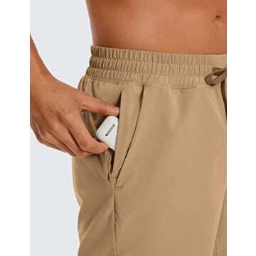 CRZ YOGA Men's Linerless Workout Shorts - 5'' Lightweight Quick Dry for Running Sports Athletic Gym with Pockets Khaki Sand Medium