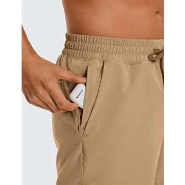 CRZ YOGA Men's Linerless Workout Shorts - 5'' Lightweight Quick Dry for Running Sports Athletic Gym with Pockets Khaki Sand Medium