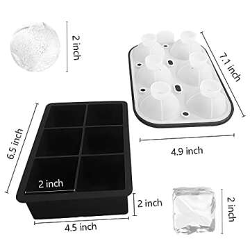 Silicone Ice Cube Molds 2 Pack for Perfect Cocktails