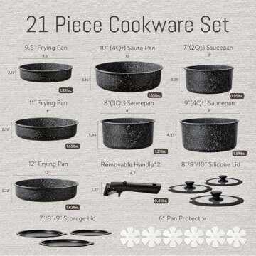 CAROTE 21pcs Pots and Pan Set Non Stick, Nonstick Induction Cookware, Detachable Handle Cookware Set...