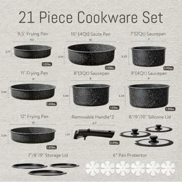 CAROTE 21pcs Pots and Pan Set Non Stick, Nonstick Induction Cookware, Detachable Handle Cookware Set...