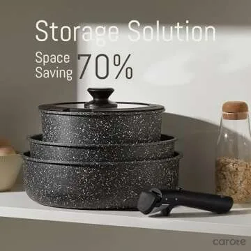 CAROTE 21pcs Pots and Pan Set Non Stick, Nonstick Induction Cookware, Detachable Handle Cookware Set, Dishwasher Safe, Removable Handle, RV Oven Safe Cookware, Midnight Black