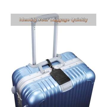 Teskyer Luggage Tags, 3 Pack PU Leather Luggage Tags for Suitcases, Privacy Protection Bag Tags Travel Essentials, Black