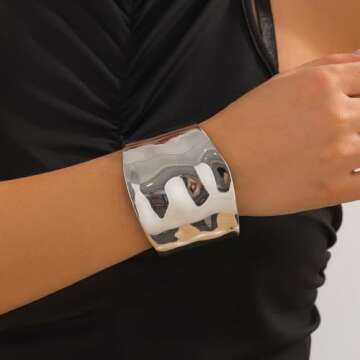 RINTOLER Chunky Gold Cuff Bangle Bracelets for Women - Gold Polished Trendy Twisted Hinged Cuff Open Wide Waterdrop Bangle Chunky Gold Bracelet Minimalist Bangle Jewelry Gift (B Wide - SILVER)