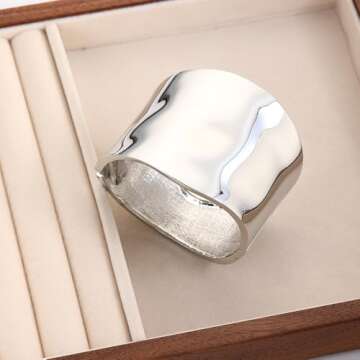 RINTOLER Chunky Gold Cuff Bangle Bracelets for Women - Gold Polished Trendy Twisted Hinged Cuff Open Wide Waterdrop Bangle Chunky Gold Bracelet Minimalist Bangle Jewelry Gift (B Wide - SILVER)