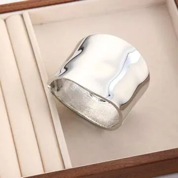 RINTOLER Chunky Gold Cuff Bangle Bracelets for Women - Gold Polished Trendy Twisted Hinged Cuff Open Wide Waterdrop Bangle Chunky Gold Bracelet Minimalist Bangle Jewelry Gift (B Wide - SILVER)