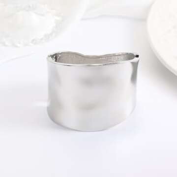 RINTOLER Chunky Gold Cuff Bangle Bracelets for Women - Gold Polished Trendy Twisted Hinged Cuff Open Wide Waterdrop Bangle Chunky Gold Bracelet Minimalist Bangle Jewelry Gift (B Wide - SILVER)