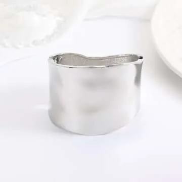 RINTOLER Chunky Gold Cuff Bangle Bracelets for Women - Gold Polished Trendy Twisted Hinged Cuff Open Wide Waterdrop Bangle Chunky Gold Bracelet Minimalist Bangle Jewelry Gift (B Wide - SILVER)