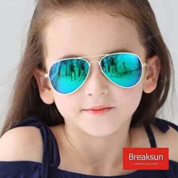 Breaksun Kids Polarized Aviator Sunglasses for Girls Boys Age 3-10, Teens Juniors Classic Aviator Sunglasses 50MM (Gold/Purple Pink Mirror+ Gold/Green Mirror)