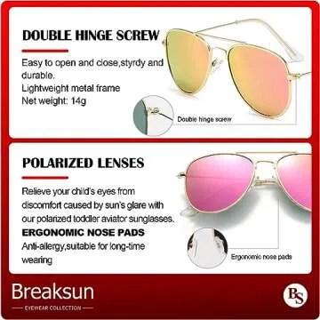 Breaksun Kids Polarized Aviator Sunglasses for Girls Boys Age 3-10, Teens Juniors Classic Aviator Sunglasses 50MM (Gold/Purple Pink Mirror+ Gold/Green Mirror)