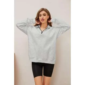 Meladyan Womens Oversized Half Zip Sweatshirt in Grey