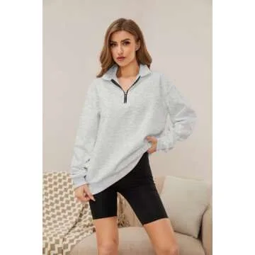 Meladyan Womens Oversized Half Zip Sweatshirt in Grey