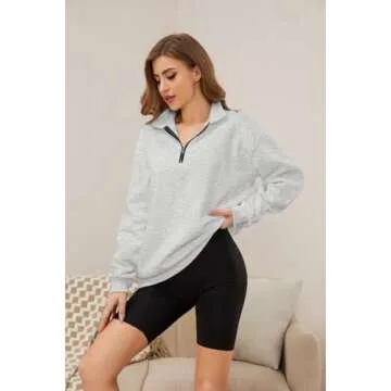 Meladyan Womens Oversized Half Zip Sweatshirt in Grey